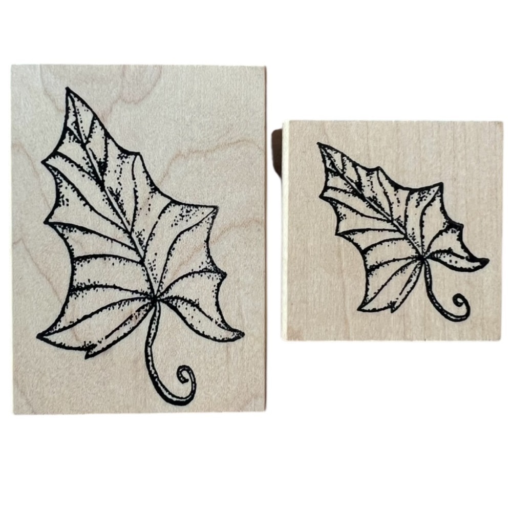 Outlines Rubber Stamp Co Set of 2 Leaf Wood Mounted Rubber Stamps Fall Christmas